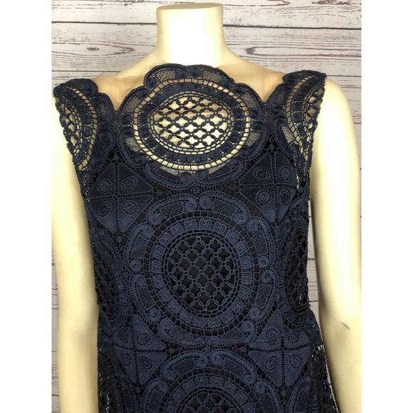 Tracy Reese Navy Surplice sleevless scalloped Lace Embroidered Dress size 4 - Picture 8 of 12